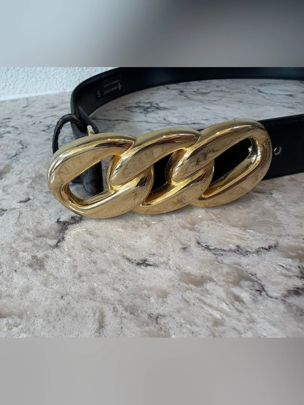 Sportscraft Black Cowhide Leather Belt with Gold Chain-Link Buckle